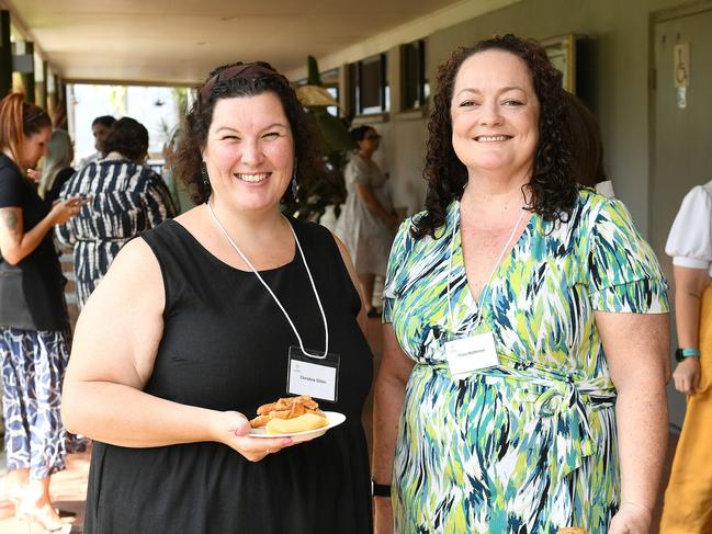 Christine Dillon and Trina Matthews at the NQ Women's Leadership Forum in Townsville. Picture: Shae Beplate.