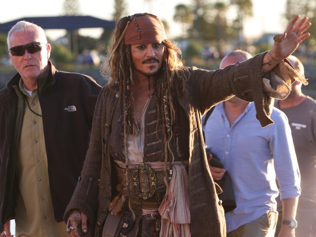 AHOY! Actor Johnny Depp surprises Queensland locals as character Captain Jack Sparrow while filming Pirates of the Caribbean in Australia... Picture: Peter Wallis