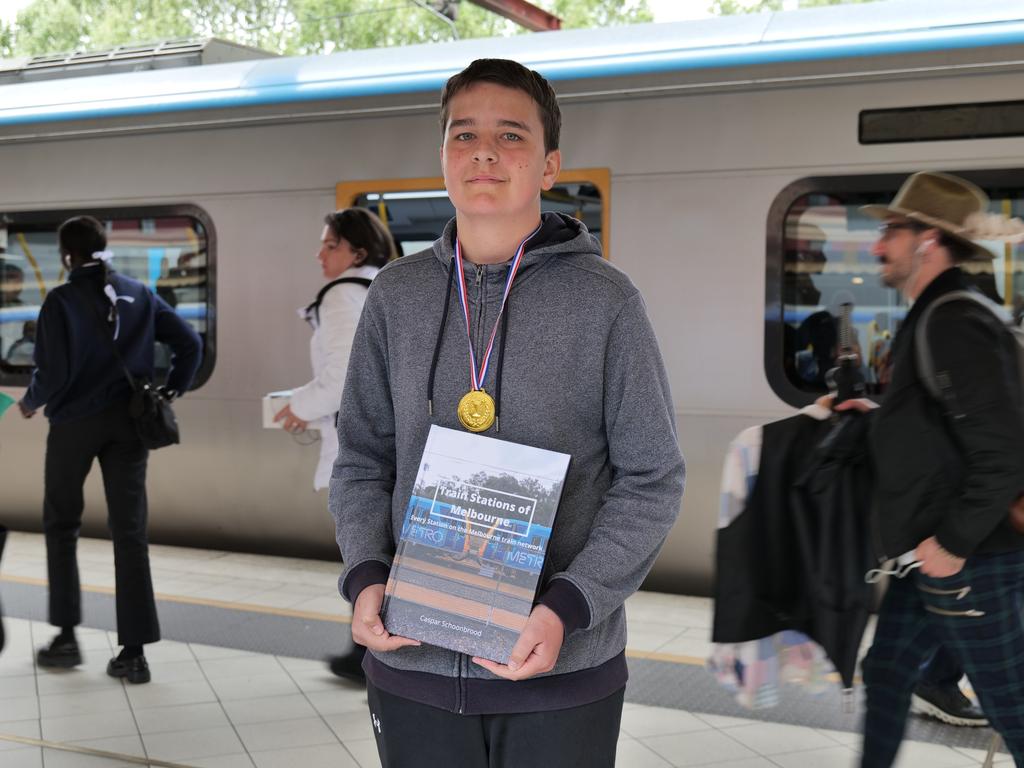 14-year-old boy Caspar has photographed all of Metro’s 222 train stations as part of a school assignment this year. He has made a 168-page photobook out of the images, Picture: Supplied