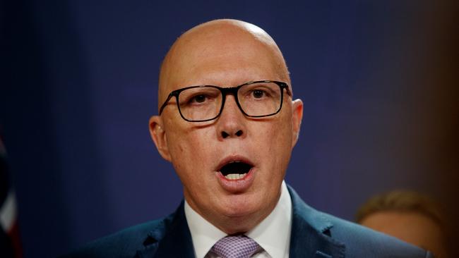 SYDNEY, AUSTRALIA - NewsWire Photos JUNE 19, 2024: Federal Opposition leader Peter Dutton during a joint press conference with Angus Taylor, Susan Ley, David Littleproud and Ted OÃBrien on Wednesday. Picture: NewsWire / Nikki Short