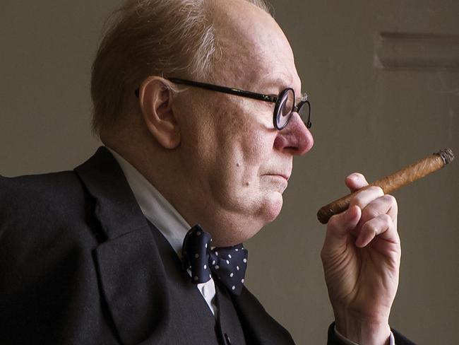 This image released by Focus Features shows Gary Oldman as Winston Churchill in a scene from "Darkest Hour." On Wednesday, Dec. 13, 2017, Oldman was nominated for a screen Actors Guild Award for male actor in a leading role in a motion picture. The SAG Awards will air live on Sunday, Jan. 21 on TNT and TBS. (Jack English/Focus Features via AP)