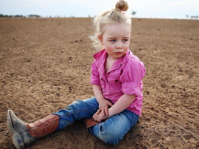 Little Eve Holcombe, is the human face of the worst drought to hit NSW farmers in more than 100 years. Picture: Sam Ruttyn