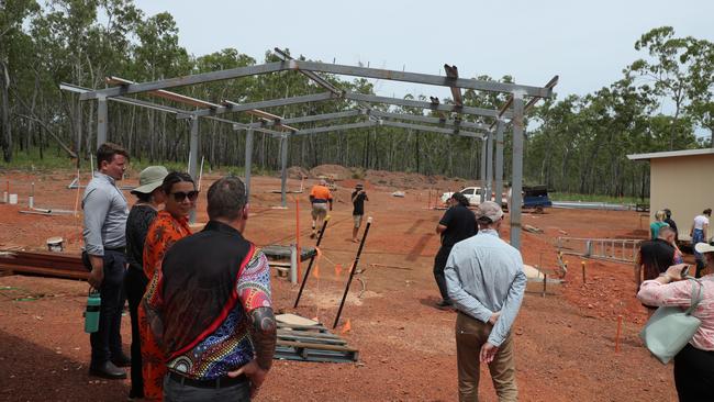 Territory leaders, politicians and bureaucrats on a site tour of the Anindilyakwa Healing Centre, Groote Eylandt on Friday February 2. Picture: Zizi Averill