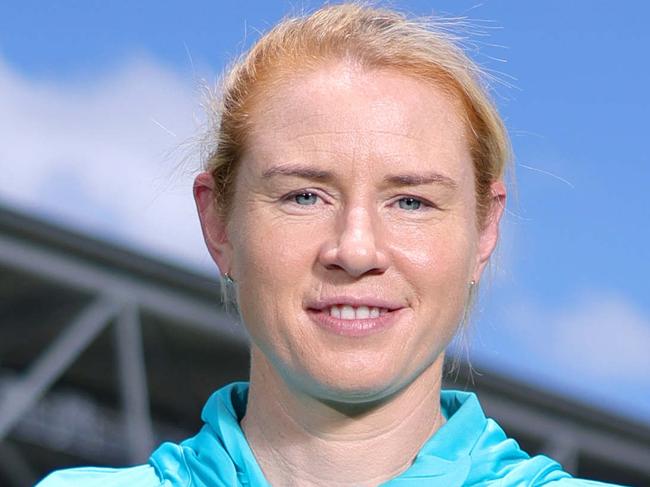 Clare Polkinghorne, the retiring Australian soccer player, at the MatidaÃs press conference before the game against Brazil, at Suncorp Stadium, Milton, Brisbane - on Wednesday 27th November 2024 - Photo Steve Pohlner