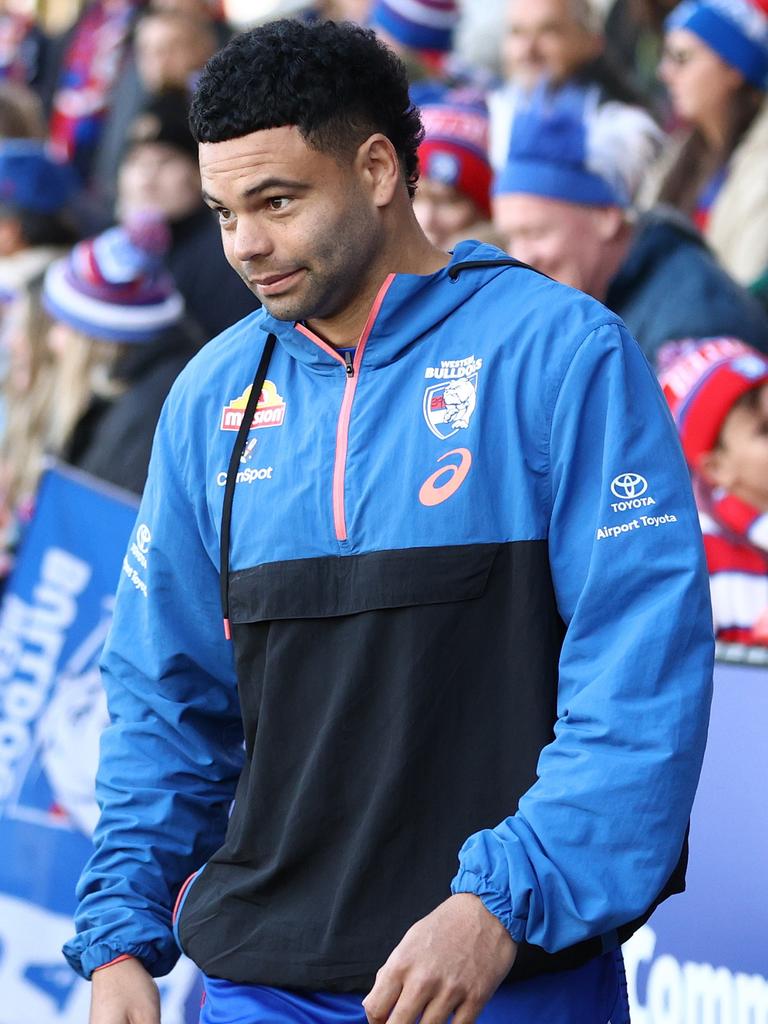 Jason Johannisen after hurting his hamstring in Ballarat. Picture: Robert Cianflone/Getty Images