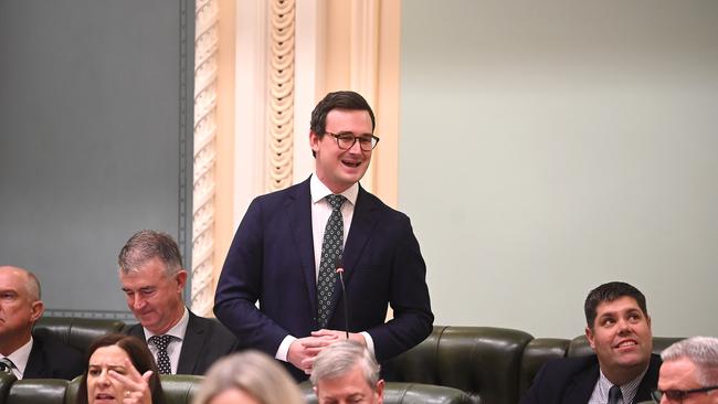 BRISBANE, AUSTRALIA - NewsWire Photos April 2, 2025: Public Works and Minister for Youth Sam O'Connor General coverage from inside parliamentary sitting day, including Question Time, at Queensland Parliament House in Brisbane. Picture: NewsWire / John Gass