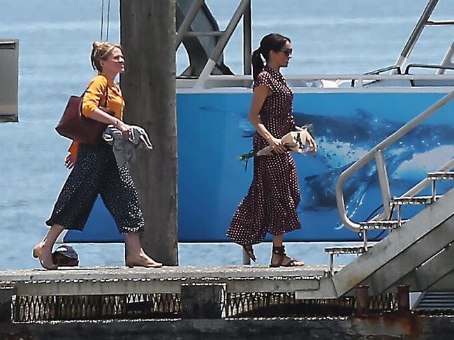 Meghan, Duchess of Sussex, arrives alone disembarking from a whale watching boat during a visit to Fraser Island. Picture: Lyndon Mechielsen/ The Australian