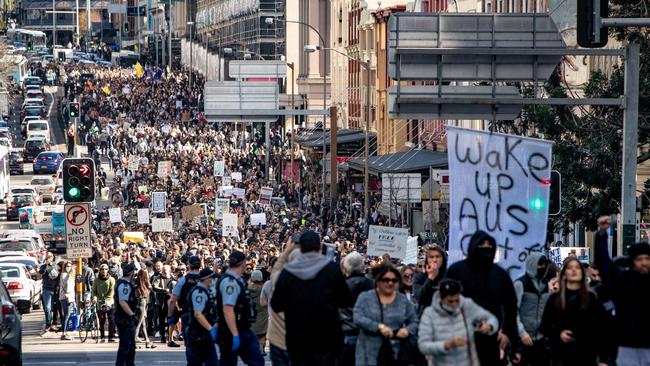 Thousands of people took to the streets to protest the lockdown. Picture: Julian Andrews