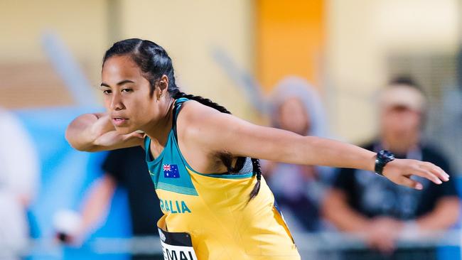 Lyvante Suemai at the 2019 Oceania Champs in Townsville, competing in under 18 shot put event.