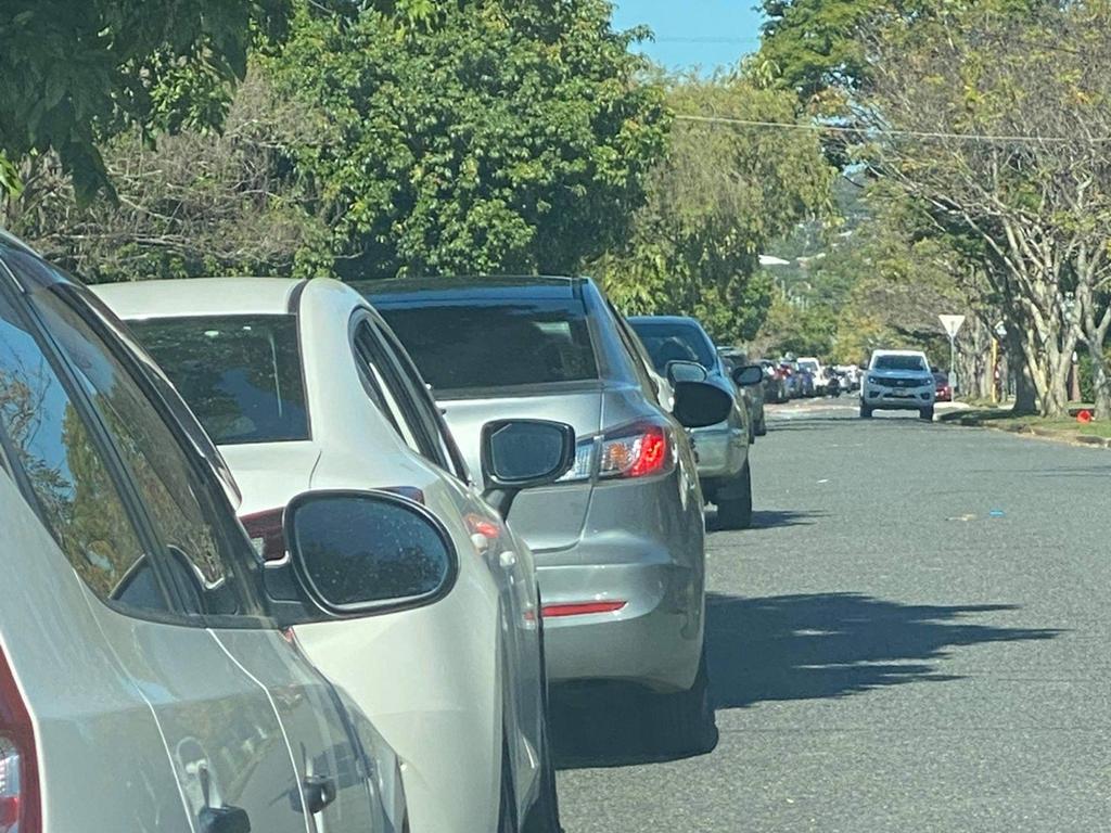 A reader-supplied picture of the Covid testing drive-through line at Mitchelton.