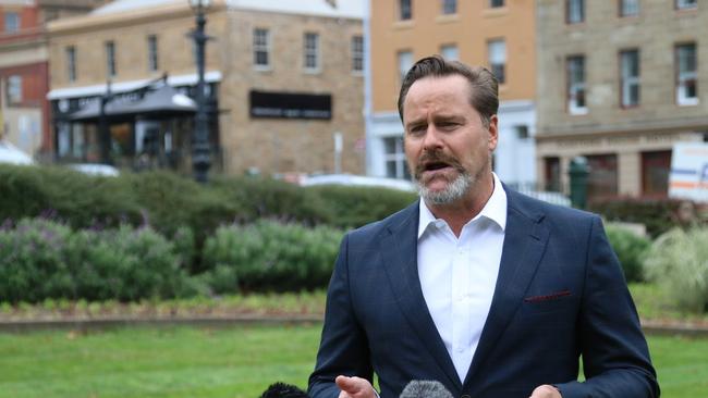 Greens Senator Peter Whish-Wilson speaks to the media in Hobart on Thursday, May 12, 2022.