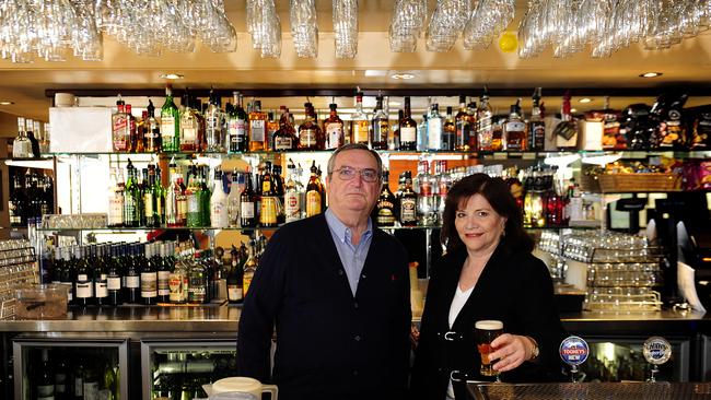 John Thorpe and Trish King at the Harbord Beach Hotel celebrating the pubs 33rd birthday. Picture: Manly Daily