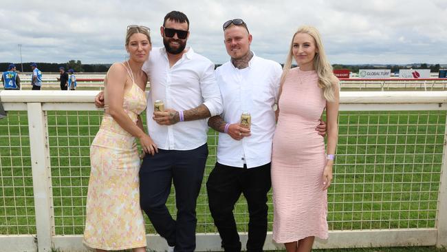 Cody Smith, James Marchok, Jordan Piercy and Toni Evans attend the Ballarat Cup. Picture: Brendan Beckett