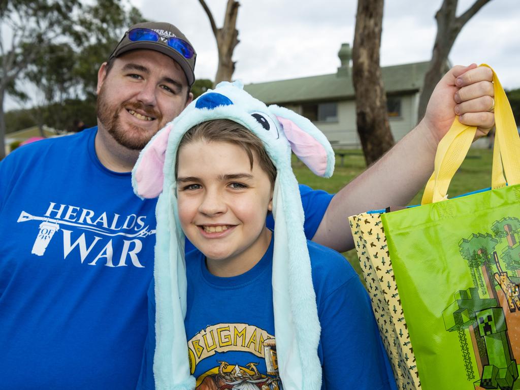 Clint Mallet with son Elliot Mallet at the 2022 Toowoomba Royal Show, Friday, March 25, 2022. Picture: Kevin Farmer