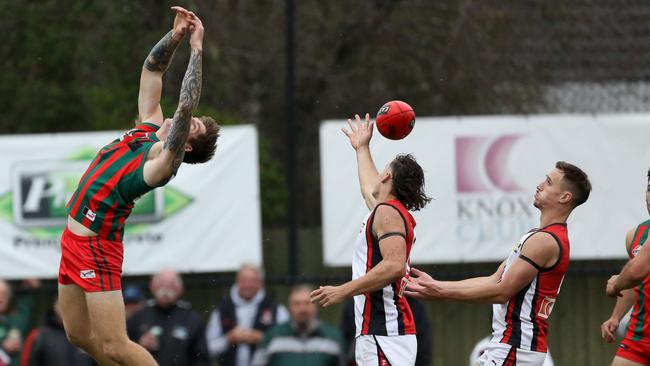 EFL: Jayden Gee can’t hold the mark for The Basin. Picture: Stuart Milligan