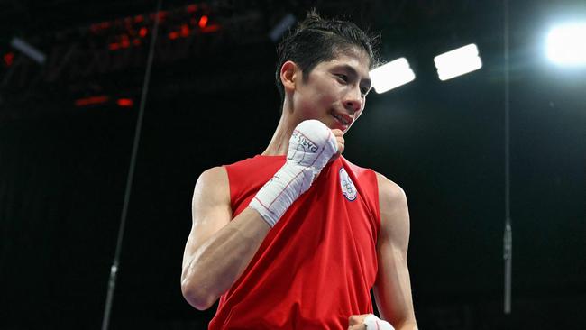 Taiwanese boxer Lin Yu-ting after beating Bulgaria's Svetlana Kamenova Staneva in the women's 57kg quarter-final boxing match during the Paris 2024 Olympic Games. Picture: Mohd Rasfan/AFP