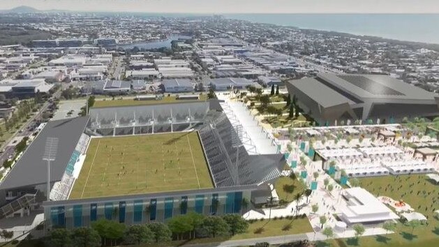 Screenshots from a fly-through video released by the IOC show plans for a new indoor sports centre at the Kawana Sports Precinct.