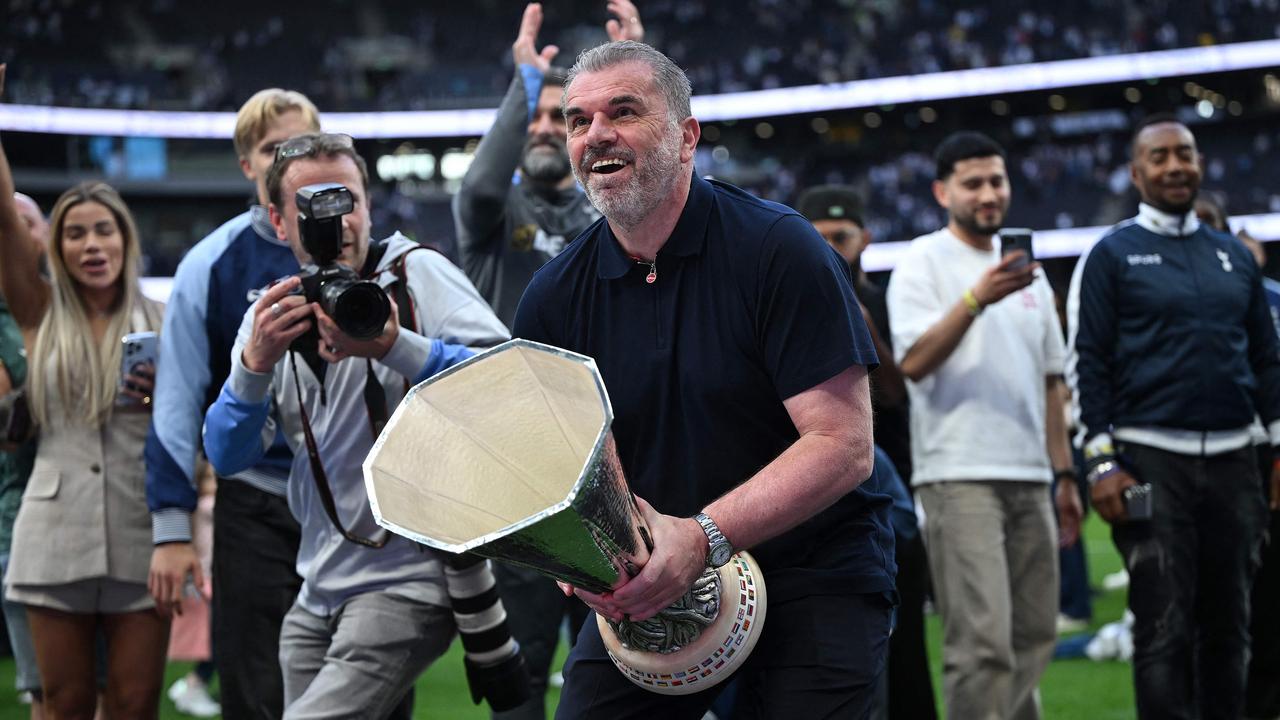 The Europa League win might not be enough to save Ange Postecoglou’s job. (Photo by JUSTIN TALLIS / AFP)