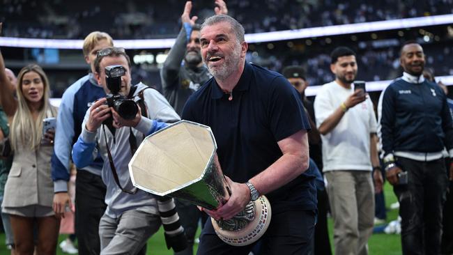 The Europa League win might not be enough to save Ange Postecoglou’s job. (Photo by JUSTIN TALLIS / AFP)