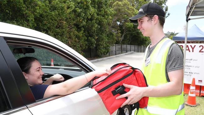 Democracy drive-through booths were set up at the Cleveland Baptist Church, in the newly named seat of Oodgeroo in Brisbane’s southeast. Picture: Peter Wallis