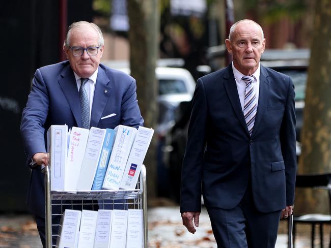 Mr Dawson is on trial in the Supreme Court after he was charged with murder of his wife Lynette in 1982 (pictured with solicitor Greg Walsh). Picture: NCA NewsWire / Damian Shaw