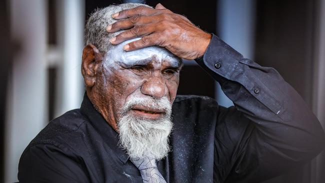 ‘We are hurting’: Yuendumu leader Ned Jampijinpa Hargraves outside the Supreme Court in Darwin on Monday. Picture: Glenn Campbell