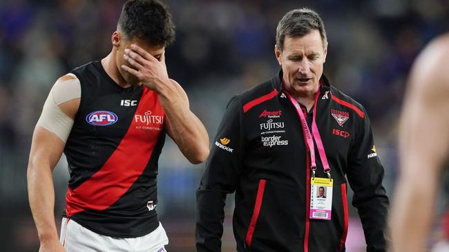 John Worsfold and Dylan Shiel are dejected. Picture: AAP