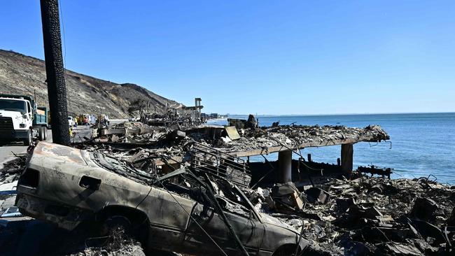 A car destroyed by the Palisades Fire is seen in Malibu, California. Picture: AFP