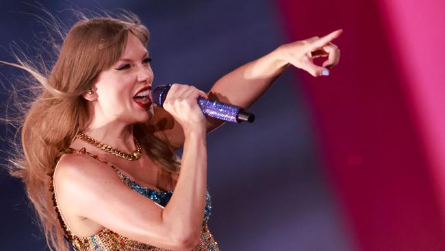 Taylor Swift during her Eras Tour at Sofi Stadium in California in August. Picture: Michael Tran