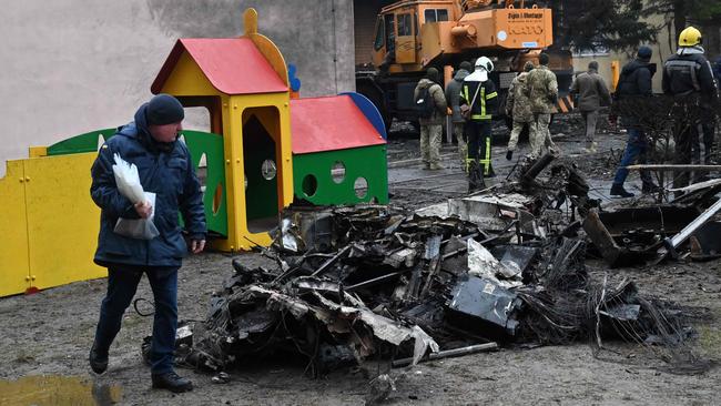 Part of the wreckage near the kindergarten. Picture: AFP