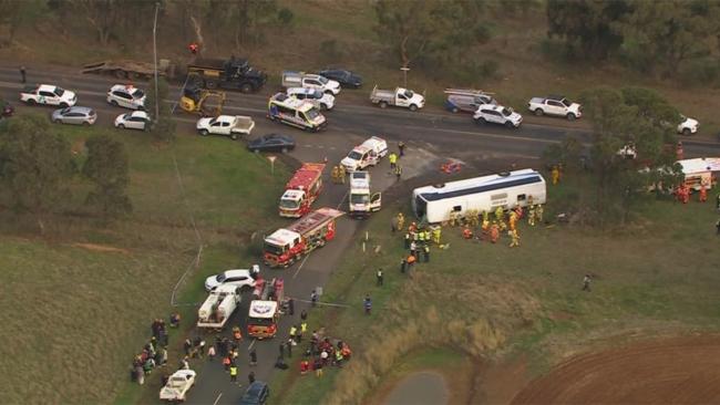 The school bus crash on Tuesday was catastrophic. Photo: 7News 