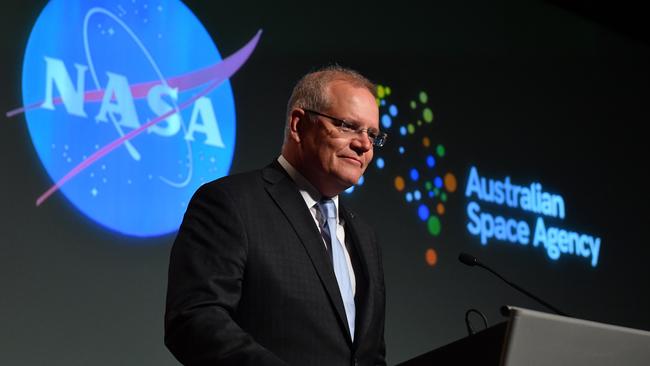 Australia's Prime Minister Scott Morrison at the NASA headquarters in Washington DC, United States, Saturday, September 21, 2019. Scott Morrison signs a Statement of Intent committing $150 million to NASa's Artemis Project. (AAP Image/Mick Tsikas) NO ARCHIVING