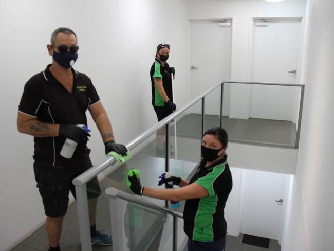 Christine Gray, Jesse-Jo Asquith and Bill Hunt of Total Bliss Domestic Solutions thoroughly clean a residential property in Gladstone Central.