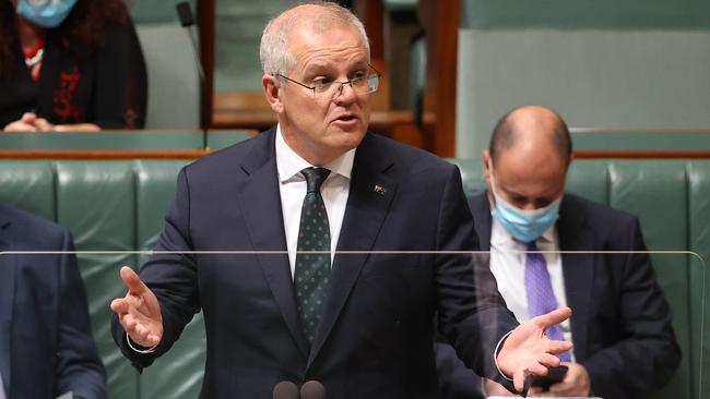 Scott Morrison was back on message in parliament on Wednesday. Picture: Gary Ramage