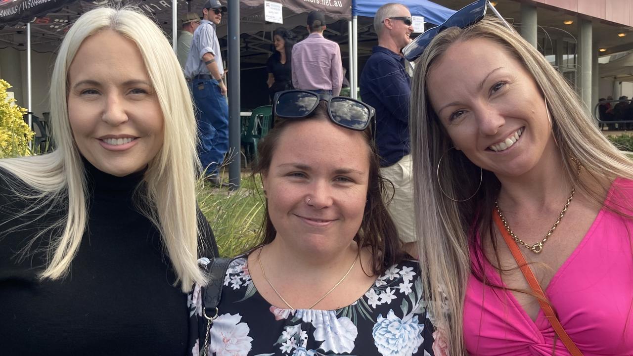 Kylie Bishop, Chloe Hayes and Briget Siljac enjoy a day of fun at the Gympie Races on Saturday, July 15, 2023.