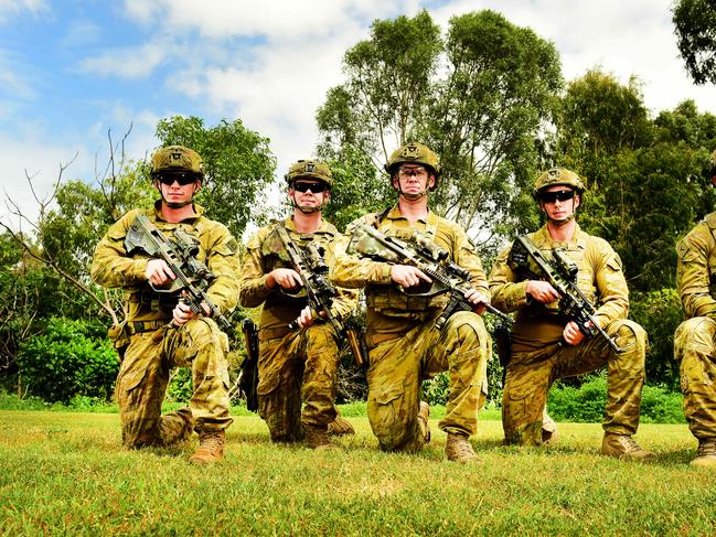 Australian Army Skill at Arms Meeting shooting competition; Champion Brigade - 3rd Brigade. Champion Unit - 1RAR. ADF Champion Shot - LCPL Nicholas Latham. (L-R) PTE Luke Shield, PTE Grant Coad, LCPL Nicholas Latham, PTE Sean Clinton-Morgan and LCPL Kurt Schultejohann. Picture: Alix Sweeney