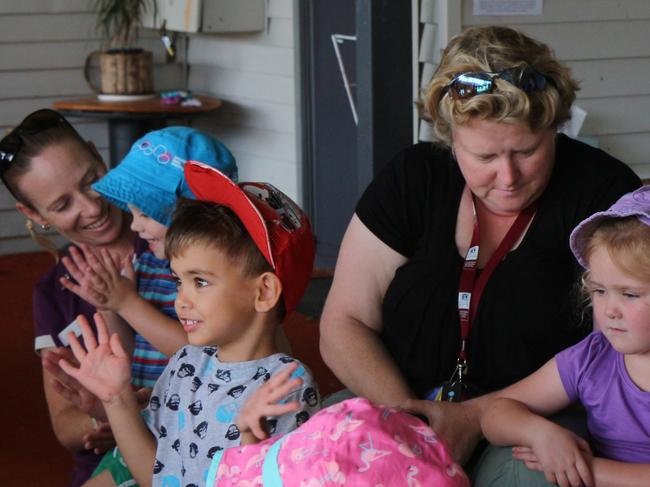 Goodstart Early Learning Mackay Assistant Director Mandy Bosma and parent Melanie Bridge with her daughter Xanthe. Goodstart Early Learning rated 8.72 in January 2022. Picture: Daniel Harkin