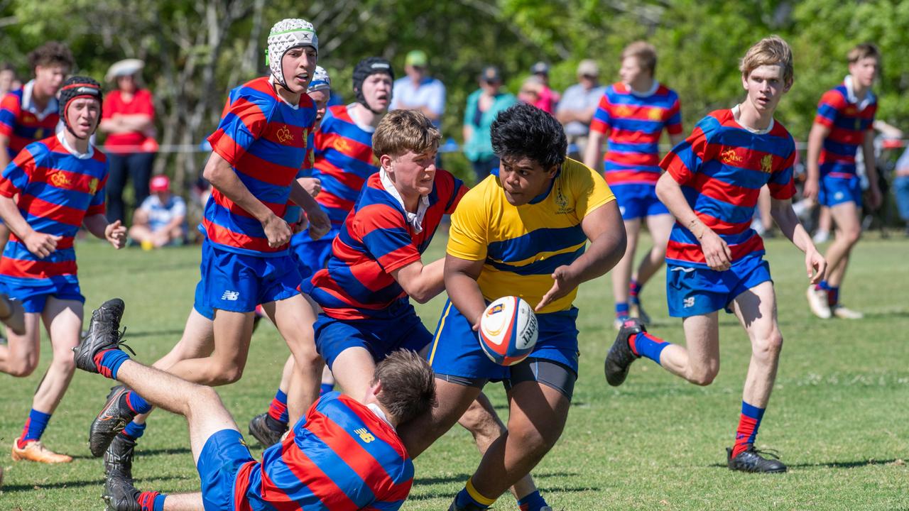 Downlands 16B vs TGS 16B. 2024 O'Callaghan Cup day at Downlands College. Photo by Nev Madsen