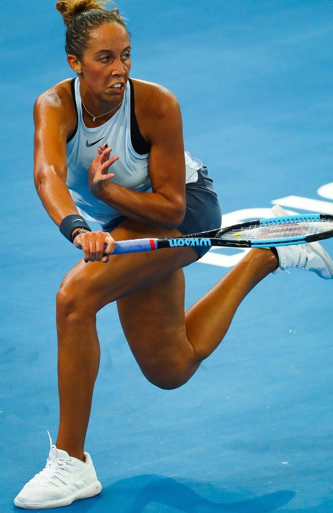 Madison Keys hits a return during her 6-4, 4-6, 3-6 defeat in Queensland.