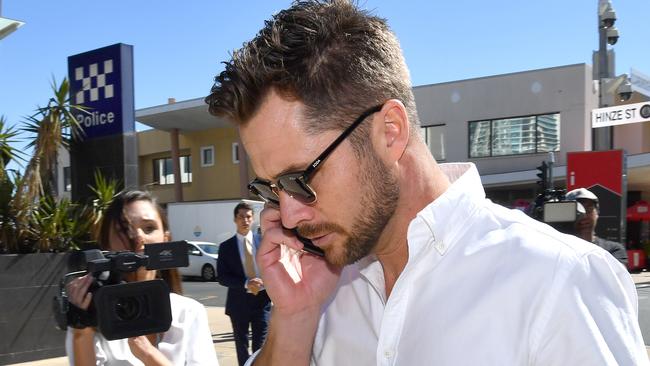 Neighbours actor Scott McGregor leaving Southport Magistrates Court. Picture: AAP Image/Darren England.