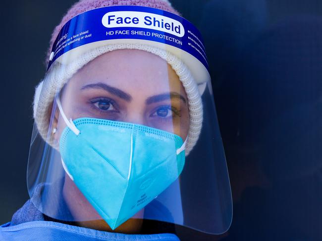 SYDNEY, AUSTRALIA - Newswire Photos AUGUST 04, 2021: A Nurse  poses for a photo while working at the Coogee pop up Drive thru Covid-19 testing site during Lockdown in Sydney. Picture: NCA Newswire /Gaye Gerard