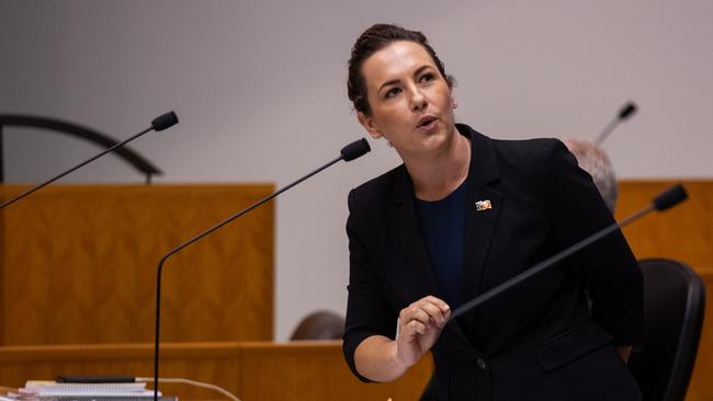 Opposition Leader Lia Finocchiaro read out Samara Laverty’s statement in NT parliament on Tuesday. Picture: Pema Tamang Pakhrin