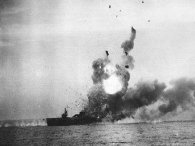 The USS St Louis explodes after a kamikaze attack during the Battle of Leyte Gulf