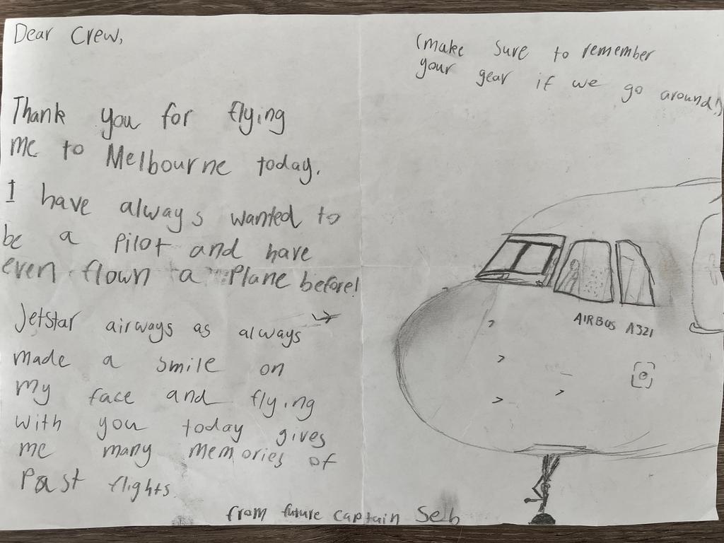 Future Captain Seb's card for the Jetstar crew.