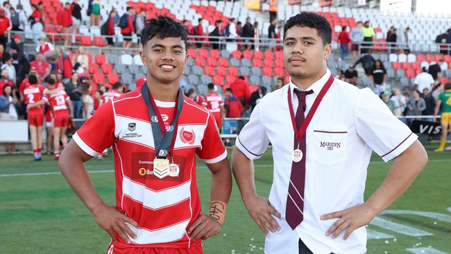 The joint 2021 Justin Hodges Medallist’s Keano Kini and Chris Faagutu. Picture: Liam Kidston