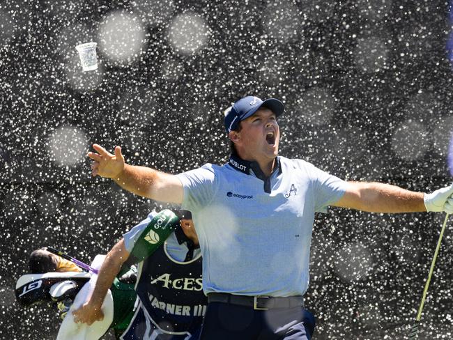 Patrick Reed of 4Aces GC reacts to his hole-in-one on the 12th hole during the first round of LIV Golf Adelaide at Grange Golf Club on Friday, February 14, 2025 in Adelaide, Australia. (Photo by Jon Ferrey/LIV Golf)