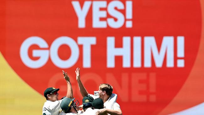 Australia celebrates after retaining the Ashes in Melbourne on Tuesday. Picture: Getty Images