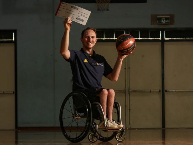 Darwin's Tom O'Neill-Thorne books his ticket to the Tokyo Paralympics as part of Australia's wheelchair basketball team. Picture: Glenn Campbell