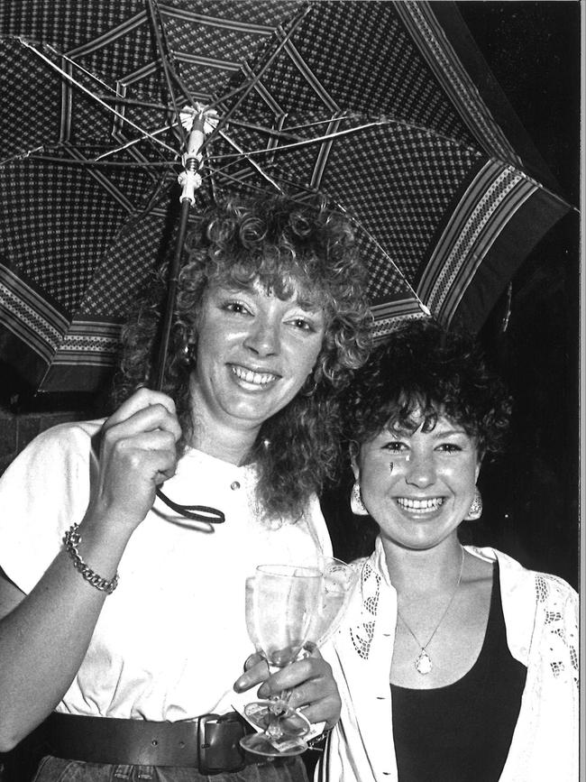 Vikki Yates and Jenny Butterworth at NYE celebrations 1987 at Lorne. Picture: Bruce Long