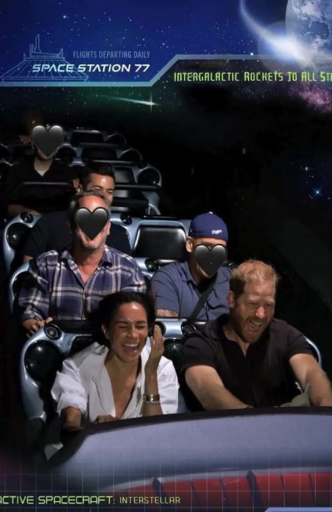 Harry and Meghan during an in-ride photo from Space Mountain. Picture: Instagram